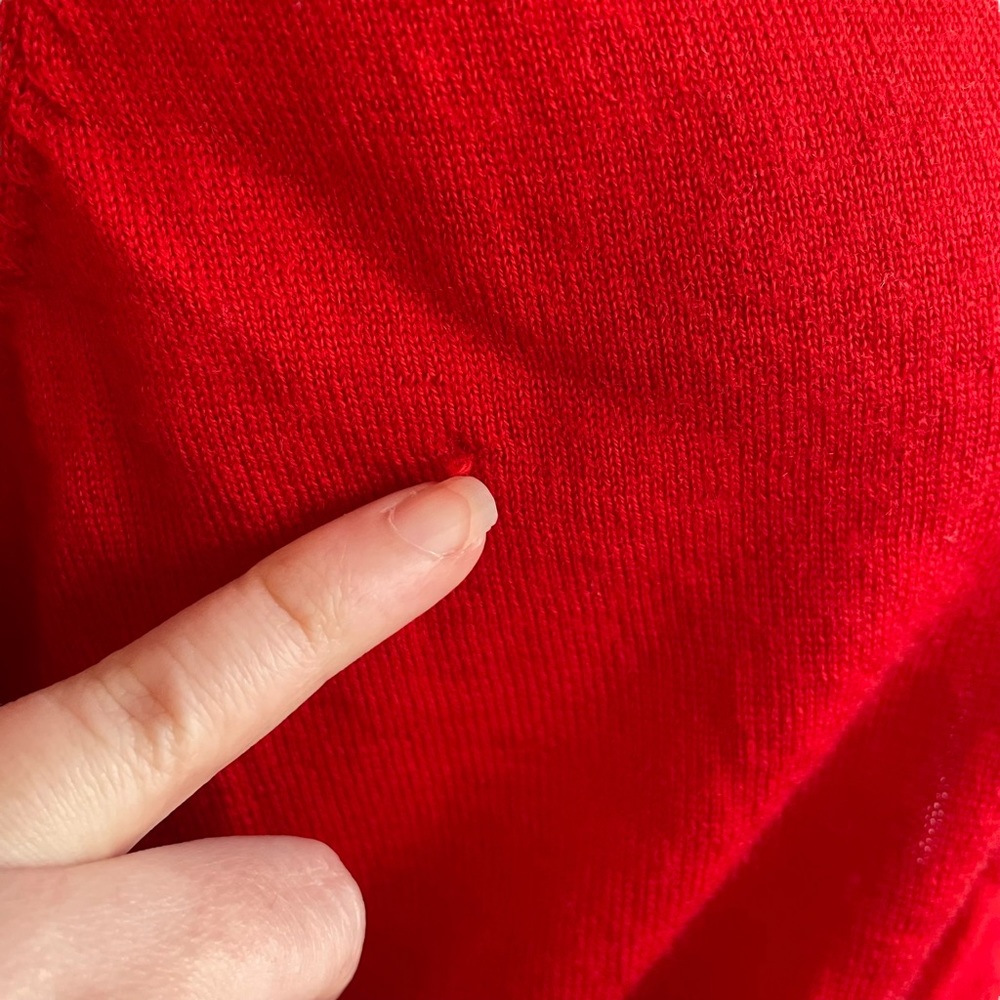 MODA INTERNATIONAL Sz S 100% Merino Wool red statement cardigan - Picture 11 of 11